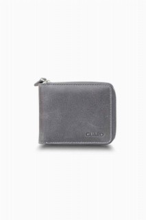 Leather - Antique Gray Zippered Horizontal Mini Leather Wallet 100346137 - Turkey