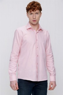 Shirt - Men's Pink Cotton Oxford Plain Slim Fit Slim Fit Collar Shirt 100350759 - Turkey
