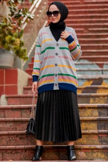 Outwear - Grey Hijab Knitwear Cardigan 100338377 - Turkey