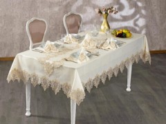 Table Cover Set - Tischdecken-Set aus französischer Guipure-Guipure-Spitze Ecru Gold 26-teilig 100344803 - Turkey