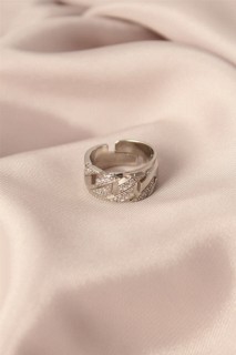 Rings - Silver Color Metal Zircon Stone Adjustable Women's Ring 100319445 - Turkey