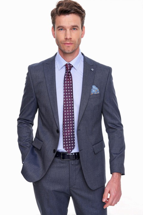Men's Navy Blue Dynamic Fit Relaxed Fit Piti Checked 6 Drop Suit 100350593