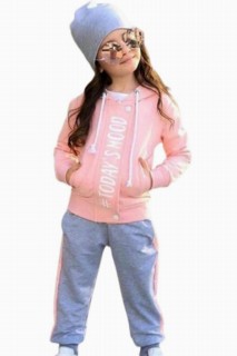 Girl's New Today's Mood Rope Detailed and Beret Pink Tracksuit 100328730