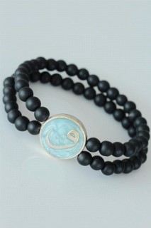 Bracelet - Vav Figured Blue Color Design Accessoire en métal Double rangée Onyx Bracelet pour homme en pierre naturelle 100318606 - Turkey