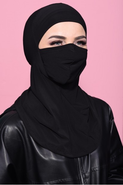 Woman Bonnet & Hijab - Masked Sport Hijab Black 100285375 - Turkey