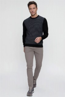 Men's Black Cycling Crew Neck Dynamic Fit Comfortable Cut Knit Pattern Knitwear Sweater 100345131
