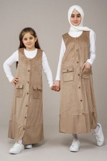 Daily Dress - Young Girl Buttoned Velvet Gilet Dress 100325632 - Turkey