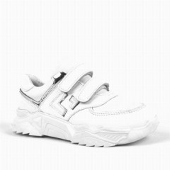 Sport-Sneaker - Genuine Leather Anatomic White Thick Sole Velcro Girls Athletic Shoes 100278834 - Turkey