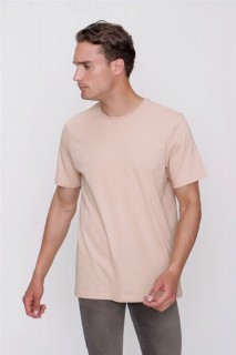 Men's Beige Basic Plain 100% Cotton Crew Neck Dynamic Fit Relaxed Fit Short Sleeved T-Shirt 100351374