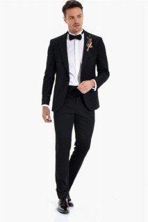 Men Black Slim Fit Jacquard Tuxedo 100350516