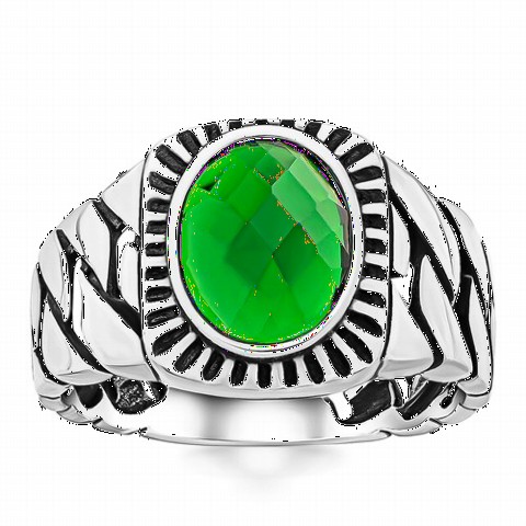 Zircon Stone Rings - خاتم فضة بحجر الزركون الأخضر المزخرف 100349125 - Turkey