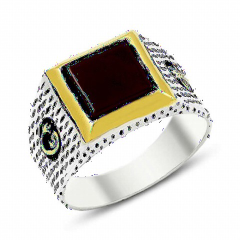 Square Model Silver Men's Ring With Onyx Stone 100348946