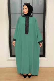 Clothes - Almond Green Hijab Turkish Abaya 100341305 - Turkey