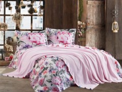 Bedding - Lace Violet Double Pique Set With Pompom Pink 100332211 - Turkey