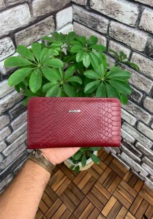 Bags - Portefeuille et pochette pour femme en cuir rouge bordeaux 100345677 - Turkey