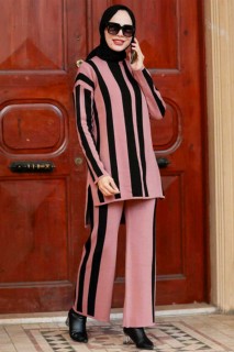 Outwear - Dusty Rose Hijab Knitwear Suit Dress 100338799 - Turkey