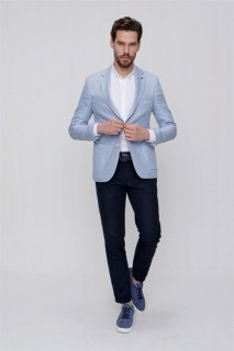 Men's Blue Patterned Slim Fit Slim Fit 6 Drop Woven Jacket 100350709