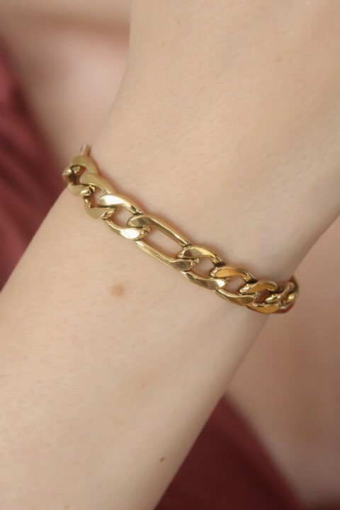 Jewelry & Watches - Gold Color Chain Model Steel Women's Bracelet 100327985 - Turkey