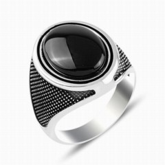 Men Shoes-Bags & Other - Black Onyx Stone Oval Silver Ring 100347915 - Turkey