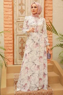 Clothes - Ecrufarbenes Hijab-Kleid 100339596 - Turkey