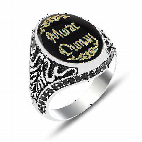 Ring with Name - Enamel Silver Ring with Personalized Name Written 100347912 - Turkey