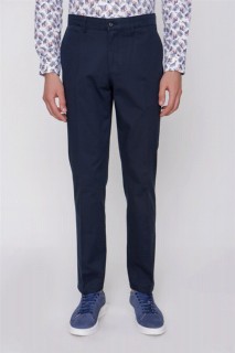 pants - Men's Navy Blue Dynamic Fit Cotton Side Pocket Chino Linen Trousers 100350864 - Turkey
