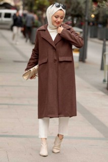 Coat - Brown Hijab Coat 100339126 - Turkey