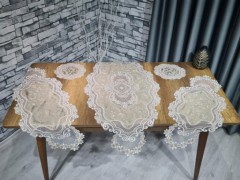 Living room Table Set - Aryen Velvet Cord 5-teiliges Wohnzimmerset Cappucino 100331200 - Turkey
