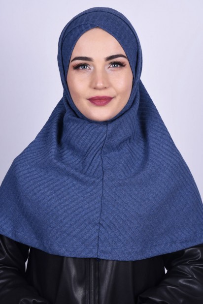 Cross Style - Cross Bonnet Knitwear Hijab Indigo 100285227 - Turkey
