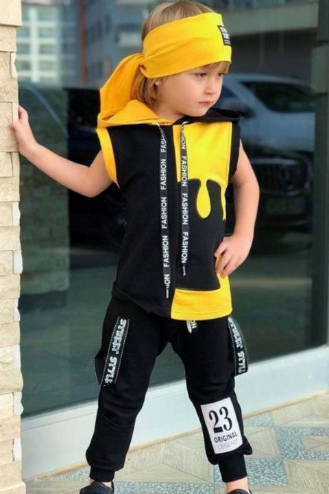 Boy Clothing - طقم تي شيرت ولادي جديد بأكمام زيرو وبذلة رياضية صفراء باندانا 100327534 - Turkey