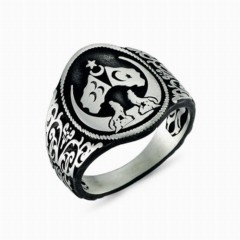 Animal Rings - خاتم بوزكورت الفضي بثلاثة علم هلال 100348341 - Turkey