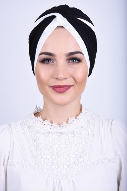 Woman Bonnet & Turban - بونيه بلونين أسود - Turkey