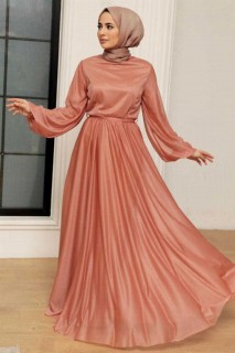 Salmon Pink Hijab Evening Dress 100340703