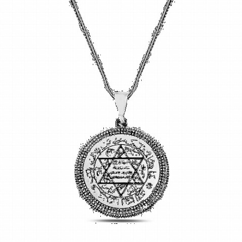 Necklace - Prophet Solomon's Motif Dot Patterned Silver Necklace 100347942 - Turkey
