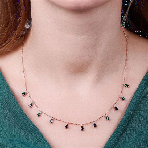 Necklaces - Black Zircon Stone Drop Model Women's Sterling Silver Necklace 100346953 - Turkey