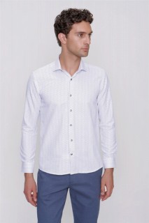 Men's White Vigo Patterned Slim Fit Slim Fit Long Sleeve Shirt 100350861