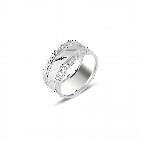 Silver Rings 925 - Leaf Patterned Silver Wedding Ring 100347001 - Turkey