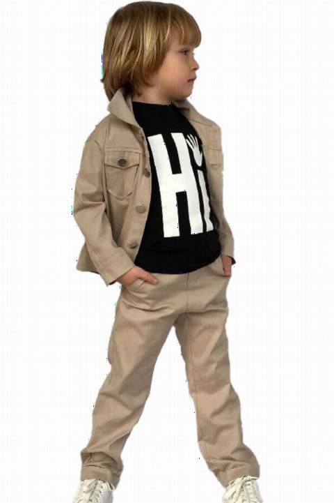 Boy Clothing - Boy Hi Gabardine Jacket Beige Top and Bottom Suit 100326686 - Turkey