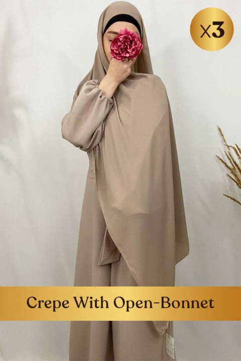 Woman Bonnet & Hijab - Crepe with Open-Bonnet - 3 pcs in Box 100352644 - Turkey