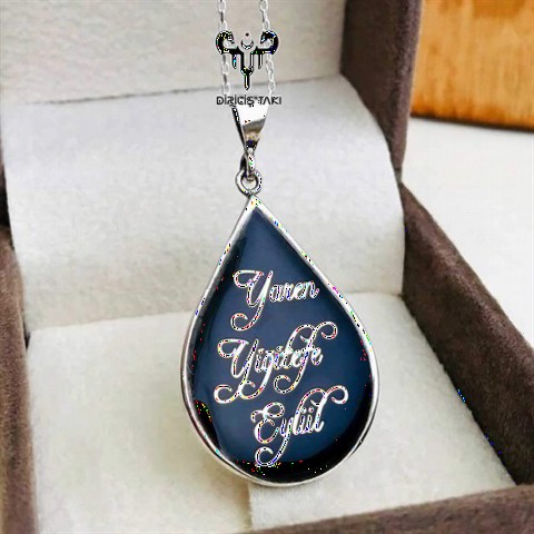 Necklace - Personalized Silver Drop Necklace 100348226 - Turkey