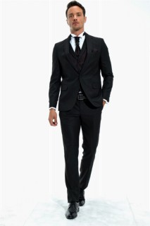Men Clothing - بدلة توكسيدو نحيفة سوداء من برلين للرجال من قماش الجاكار 100351143 - Turkey