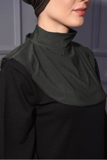 Snap Fastener Hijab Collar Khaki Green 100285600