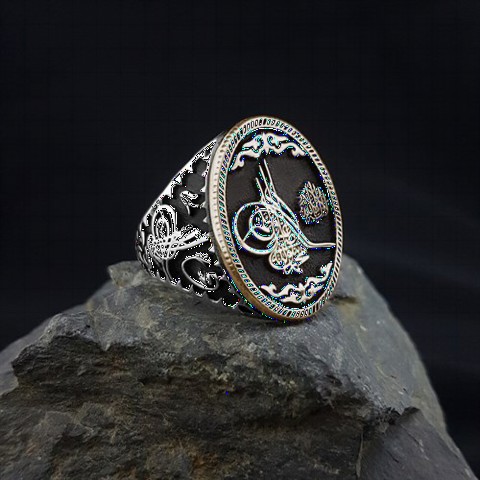 Moon Star Rings - Word-i Tawhid Edge Motif Embroidered Ring on Tugra 100349775 - Turkey