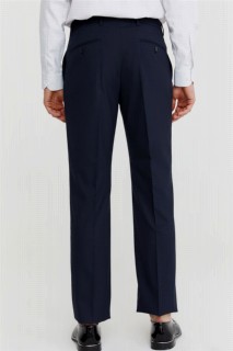 Men's Navy Blue Alberto Dynamic Fit Casual Fit Side Pocket Straight Fabric Trousers 100350604