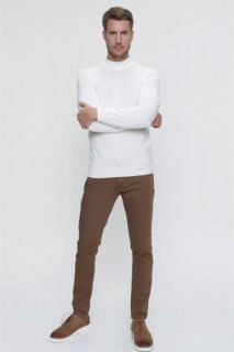 Men's Ecru Dynamic Fit Comfortable Cut Basic Half Turtleneck Knitwear Sweater 100345139