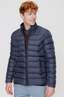 Coat - معطف مبطن باللون الأزرق الداكن للرجال ذو قصة ضيقة من إدمونتون 100350631 - Turkey