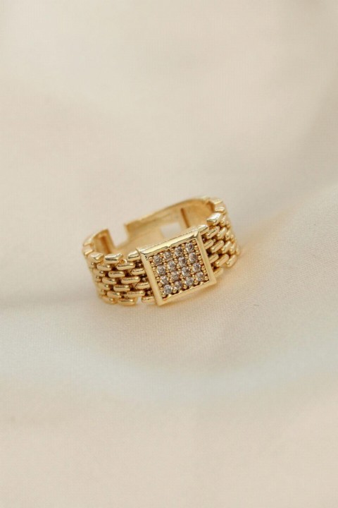 Rings - Adjusted Gold Color Square Zircon Stone Ring 100319891 - Turkey