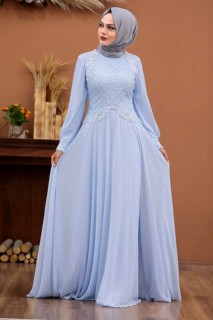 Wedding & Evening - Robe de soirée hijab bleu bébé 100299371 - Turkey