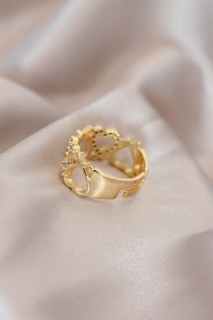 Adjustable Gold Color Metal Zircon Stone Heart Model Ring 100319306
