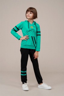 Young Girl's Text and Stripe Detailed Tracksuit Set 100352527